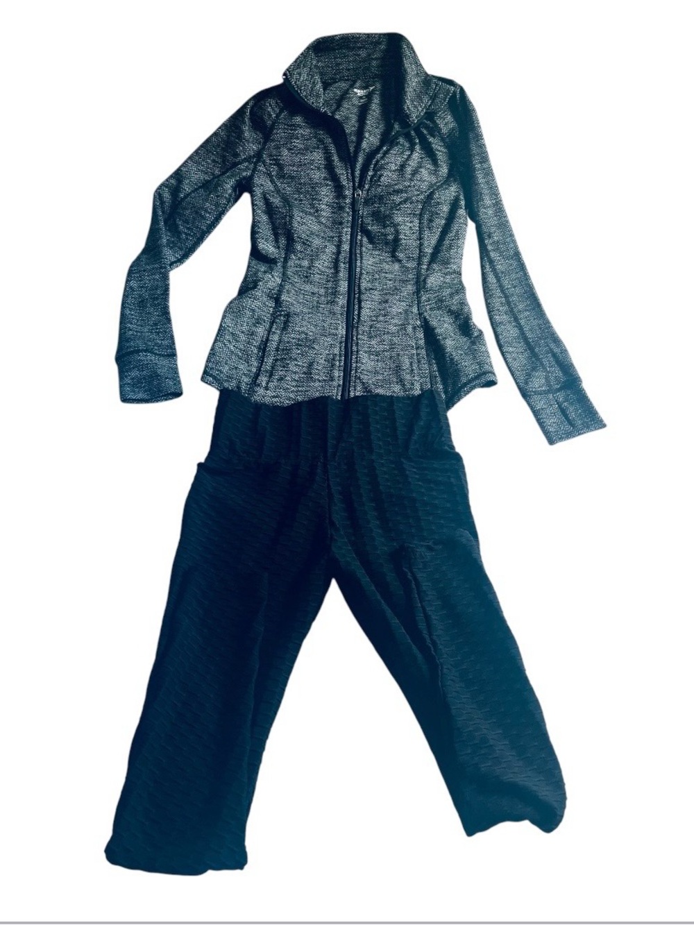 Old Navy Heather Gray Zip-Front Jacket with Black firming/lifting leggings XS